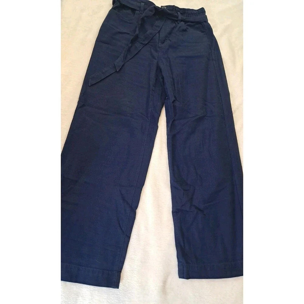 NEW J. Crew Twill Paper Bag Full Length Pant Dark Blue Cotton Belt CL241 Size 8